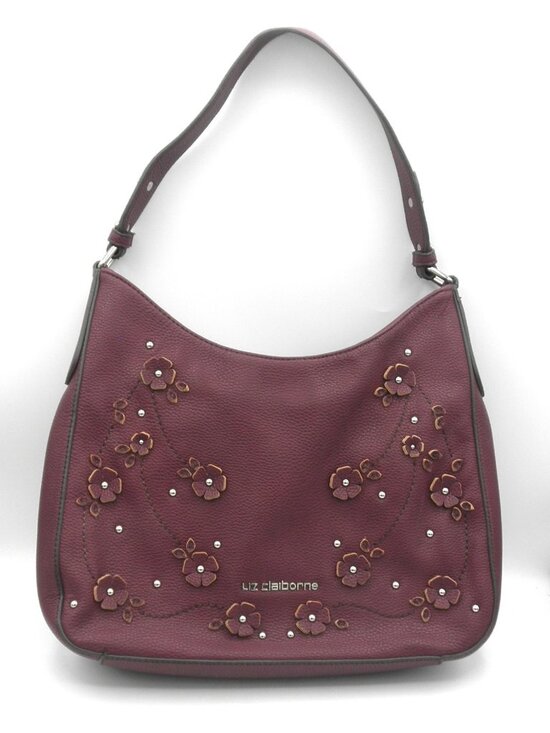 Liz Claiborne Handbags - Vintage Liz Claiborne Faux Leather Merlot Claret Shoulder Bag 3D applied Flowers
